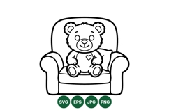 Hand Drawn Cute Teddy Bear Sitting on Chair Illustration Product Image 1