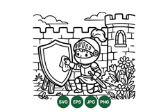 Hand Drawn Knight With Shield Coloring Illustration Product Image 1