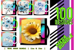100 3D Flower Mug Wrao Bundle Sublimation PNG, Sunflower PNG Product Image 5