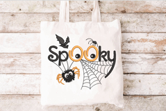 Spooky with Bat, Spider Web, Stars. Halloween Embroidery Product Image 3