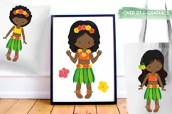 African American Hawaiian Luau Girls graphics - vectors Product Image 2