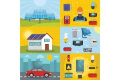 Solar energy tools banner concept set, flat style Product Image 1