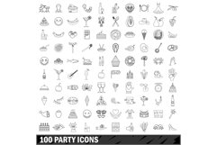 100 party icons set, outline style Product Image 1