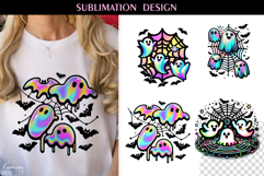Rainbow Holographic Ghosts Halloween T-Shirt Sublimation Product Image 1
