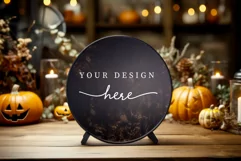 Halloween round sign, Halloween door sign mockup Product Image 1