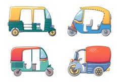 Tuk rickshaw Thailand icons set, cartoon style Product Image 1