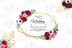 Watercolor pink, white and burgundy floral geometric frame Product Image 1