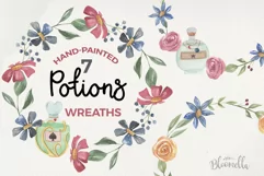 Potions Wreaths Watercolor 7 Flowers Love Spells Bottles Product Image 1