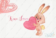 Watercolor bunny and hearts watercolor clipart pack Product Image 5