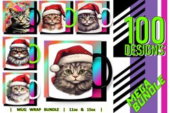 100 Cat Mug Wrao Bundle Sublimation PNG, 11oz 15 oz, Kitty Product Image 5