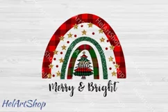 Merry And Bright Sublimation PNG, Christmas Rainbow png Product Image 2