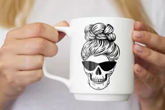 Skull mom life svg. Skull svg messy bun cut files silhouette Product Image 4