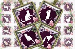 Cats Silhouette,Digital Collage Sheet,Flowers Square,Cats Product Image 1