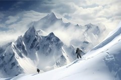 Adventurers ascend snowy peaks in a pristine mountain range Product Image 1