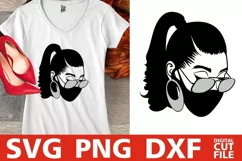 Afro Woman in Mask svg, Glasses svg, Ponytail svg, Melanin Product Image 2