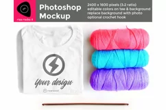 Tee mockup with yarn and crochet hook