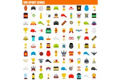 100 sport icon set, flat style Product Image 1