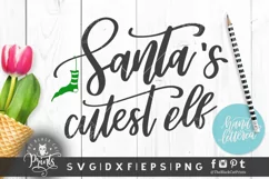 Santa's Cutest Elf SVG | Christmas Hand Lettered SVG Product Image 1