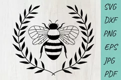 Bee SVG, Honey Bee SVG, Floral Bee SVG, Bee laurel wreath Product Image 1