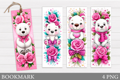 Cute Bear Bookmark Design. Bear Flowers Bookmark Sublimation Product Image 1