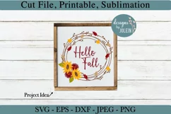 Hello Fall Wreath SVG, png, eps, DXF, sublimation Product Image 1