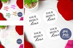 Four Round Coasters Mockup Valentine's Day, PSD & PNG Mockup Product Image 1