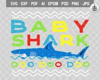 Retro Daddy Shark Print / Fathers Day T-Shirt, Family SVG Product Image 3