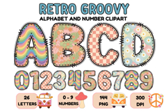 Retro Groovy Alphabert PNG 70s Numbers &amp; Letters 300 DPI Product Image 1