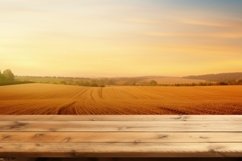 Empty Wooden Table With a Wheat Field in the Background Product Image 1
