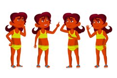 Indian Girl Kid Poses Set Vector. Hindu. School Child. Product Image 1