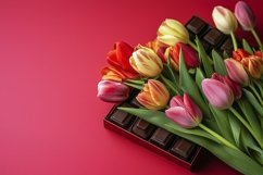 Valentine Flat Lay Background, Flowers Tulip Background Product Image 1