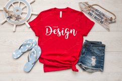 Bella Canvas 3001 Red T-shirt Mockup for Summer and Beach Product Image 1