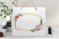 Pink floral watercolor wedding invitation golden frames png. Product Image 6
