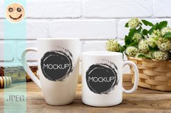 White coffee and cappuccino mug mockup with white spirea Product Image 1