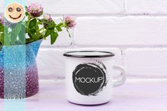 White campfire enamel mug mockup with pink clover Product Image 1