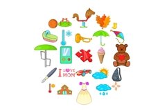 Schoolkid icons set, cartoon style Product Image 1