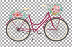 Coral and burgundy red floral bicycles clip art, floral bike Product Image 6