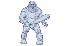 Bigfoot Holding Club Standing Drawing Product Image 1