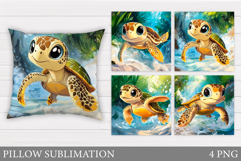 Cute Turtle Pillow Design. Sea Turtle Sublimation Product Image 1
