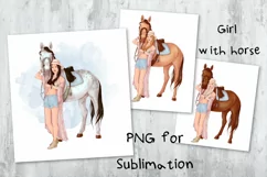 Horse & girls sublimation. Design for printing. Product Image 1