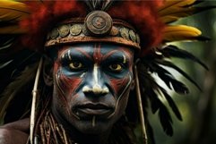 Tribal warrior with traditional paint and headdress Product Image 1