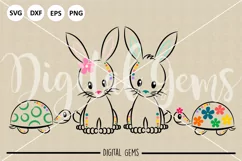 Bunny Rabbits and Tortoises SVG / DXF / EPS / PNG files Product Image 2