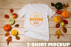 Unisex white T-shirt mockup with fall decor Product Image 1
