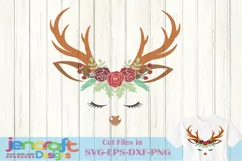 Floral Reindeer Deer SVG - Christmas SVG Reindeer Face Product Image 2