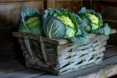 Fresh cabbage in rustic basket Product Image 1