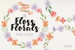 Floss Wreaths Watercolor 8 Flowers Leaves Purple Banners Product Image 1