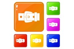 Black metal belt buckle icons set vector color Product Image 1
