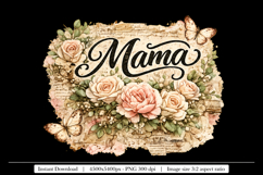 Vintage Mama PNG | Floral Rose Butterfly Sublimation Design Product Image 1