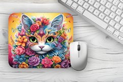 flower cat Mousepad PNG, Animal Mousepad Sublimation Designs Product Image 1