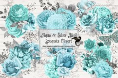 Aqua and Silver Floral Clipart Product Image 1